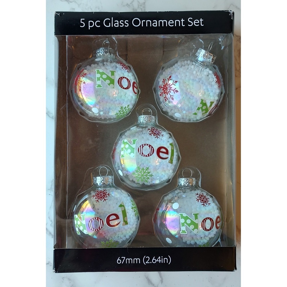 At Home Clear Glass Ball Christmas Tree Ornaments Noel Snow Set Of 5  O31